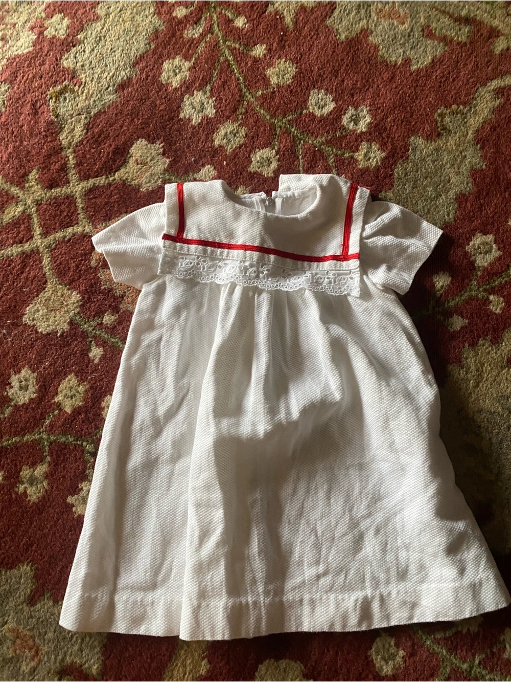 Classic White Baby Dress with Red Trim